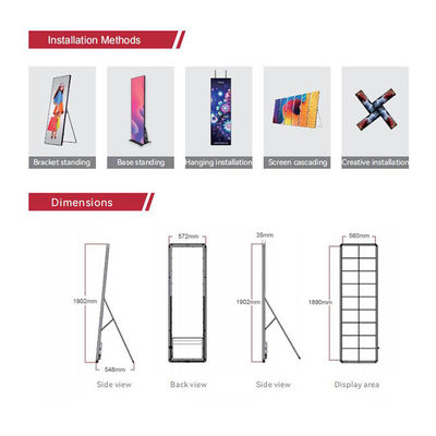 P1.9 จอแสดงผล LED โปสเตอร์อัจฉริยะ, หน้าจอ LED เชิงพาณิชย์แบบพกพาความหนา 2.5 ซม